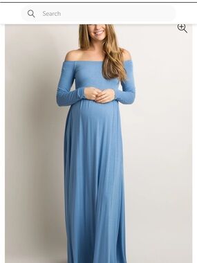 Pinkblush Dusty Blue Off-Shoulder Maternity Maxi Gown